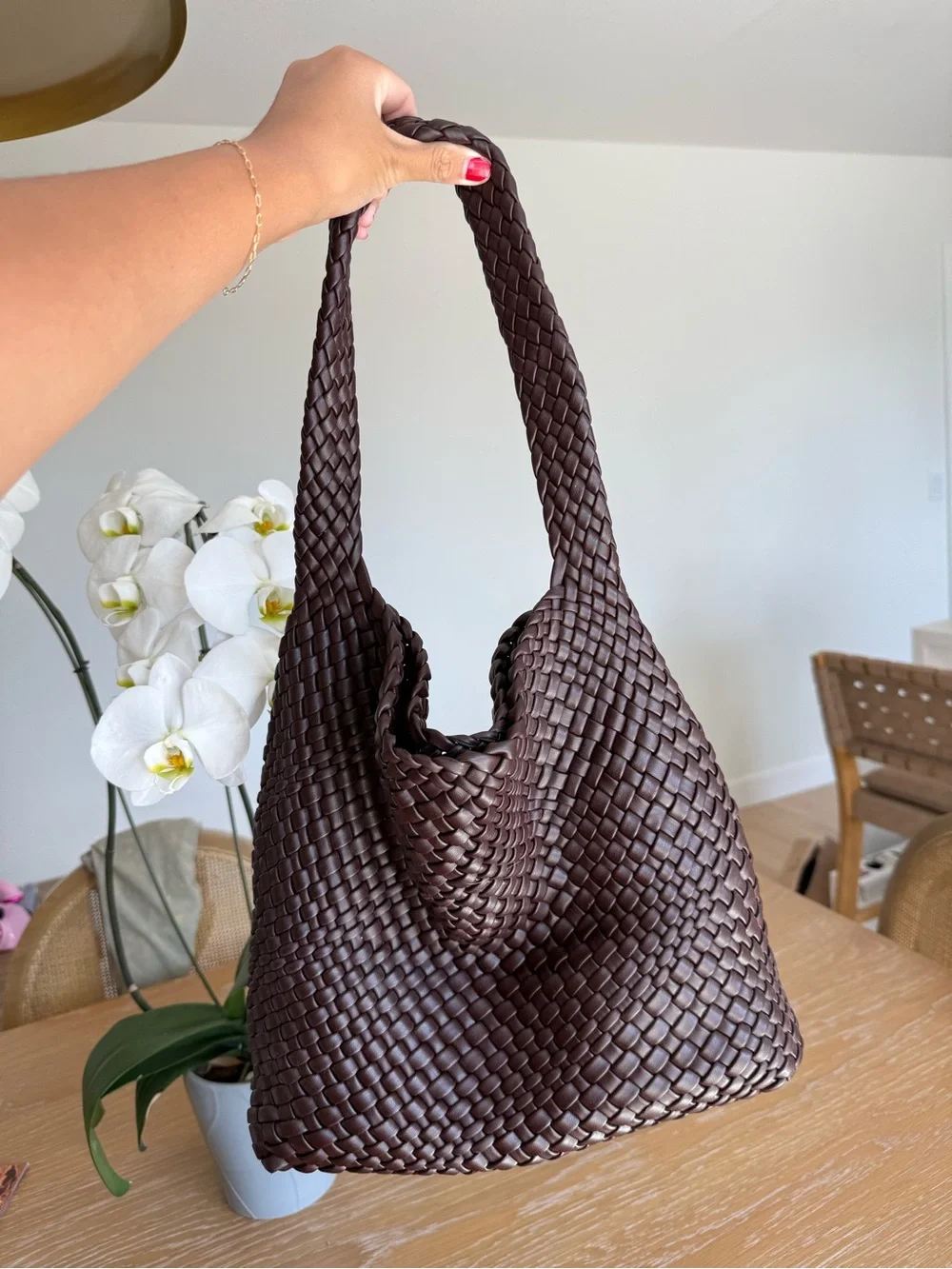 Melie Bianco Johanna Espresso Large Recycled Vegan Shoulder Bag